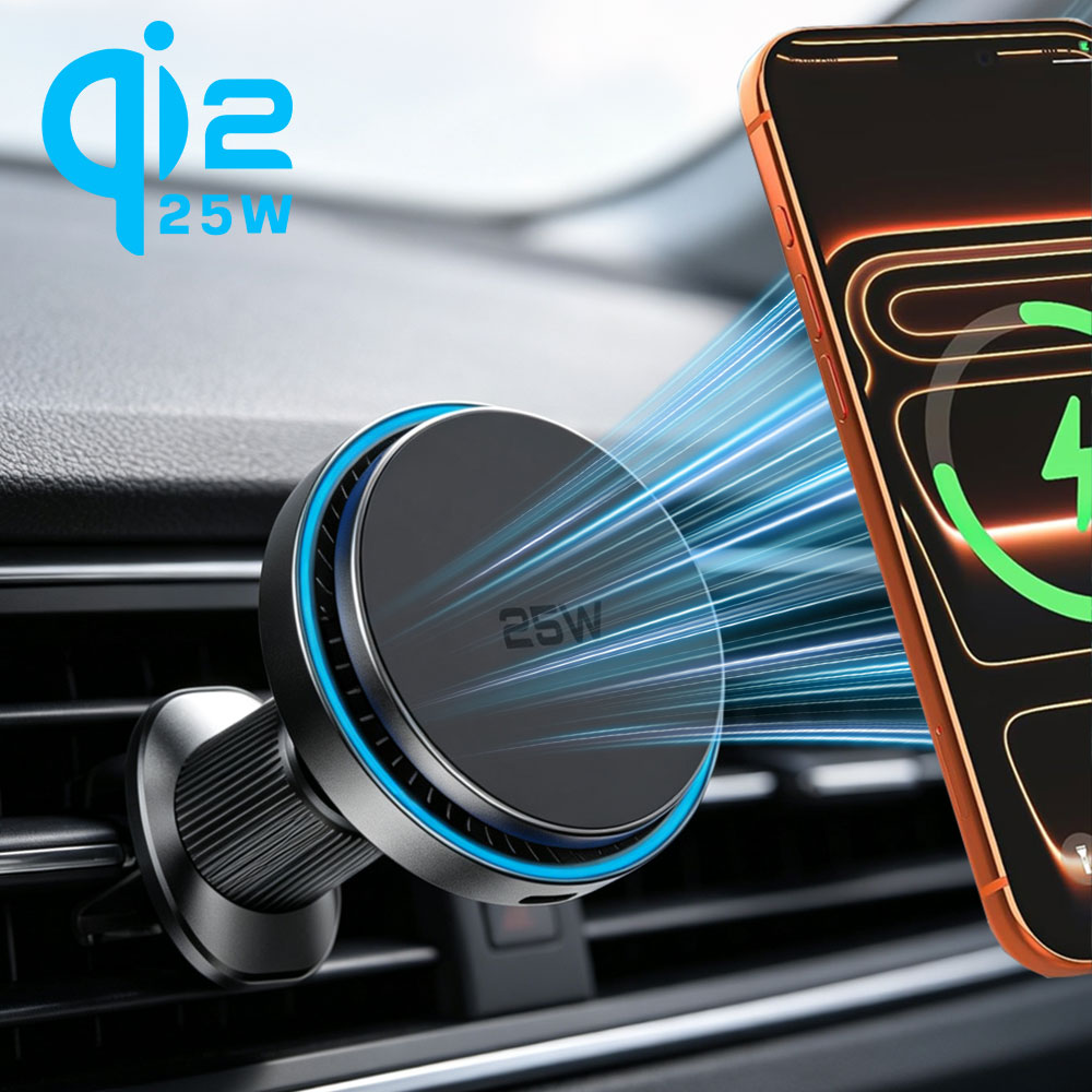 Magnetic Phone Holder For Car Vent - Chargeur sans fil magnétique QI2 25W