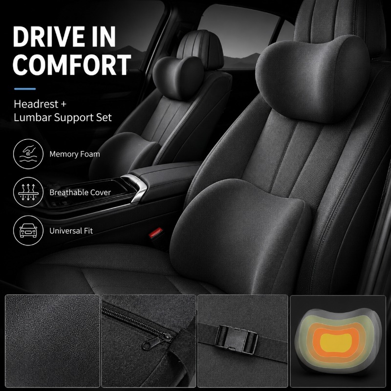 Ensemble de coussin de soutien - Memory Foam Car Neck Pillow Lumbar Support avis et prix
