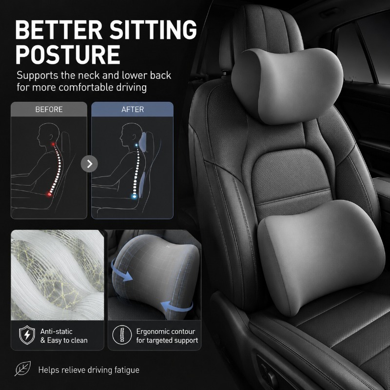 Ensemble de coussin de soutien - Memory Foam Car Neck Pillow Lumbar Support avis et prix